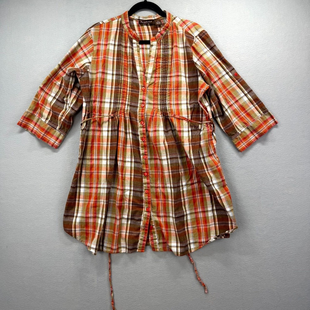 Speed Control Mini Shirt Dress Womens 2X Multi Plaid Pintuck Tie Waist Button Up